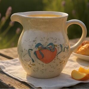 Vintage Charming Cream Pitcher with Heart and Goose Design